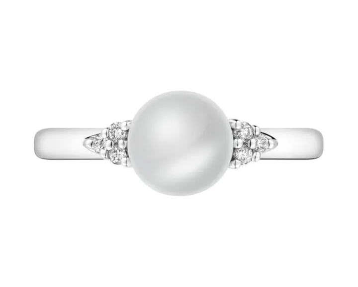 Pierścionek z białego złota z brylantami i perłą - próba 375
