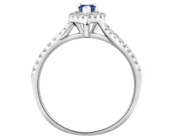 Pierścionek z białego złota z brylantami i szafirem - próba 585