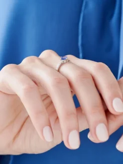 Pierścionek z białego złota z diamentami i tanzanitem - próba 585