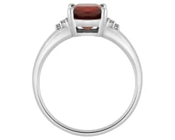 Pierścionek z białego złota z diamentami i granatem - próba 585