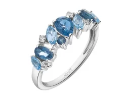 Pierścionek z białego złota z brylantami i topazami - próba 585