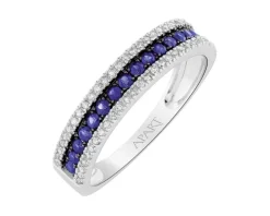 Pierścionek z białego złota z diamentami i szafirami - próba 585