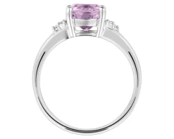 Pierścionek z białego złota z diamentami i ametystem - próba 585