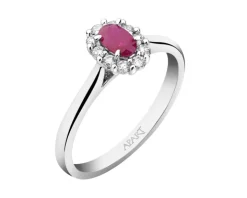 Pierścionek z białego złota z brylantami i rubinem - próba 750