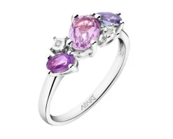 Pierścionek z białego złota z diamentami - 0,05 ct - próba 375