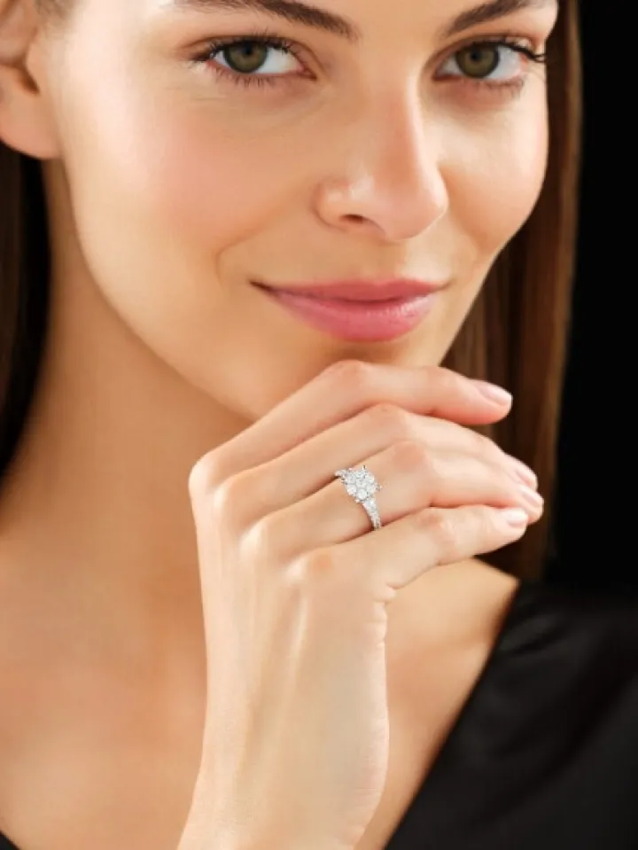 Pierścionek z białego złota z diamentami - 0,75 ct - próba 585