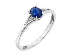 Pierścionek z białego złota z diamentami i szafirem - próba 585