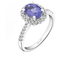 Pierścionek z białego złota z brylantami i tanzanitem - próba 585