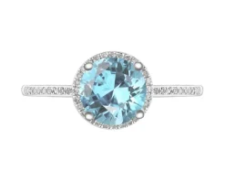 Pierścionek z białego złota z diamentami i topazem Sky Blue - próba 585