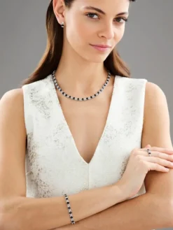 Pierścionek z białego złota z brylantami i szafirami - próba 585