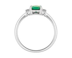 Pierścionek z białego złota z brylantami i szmaragdem - próba 750