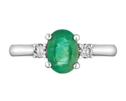 Pierścionek z białego złota z brylantami i szmaragdem - próba 750