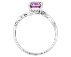 Pierścionek z białego złota z diamentami i ametystem - próba 375