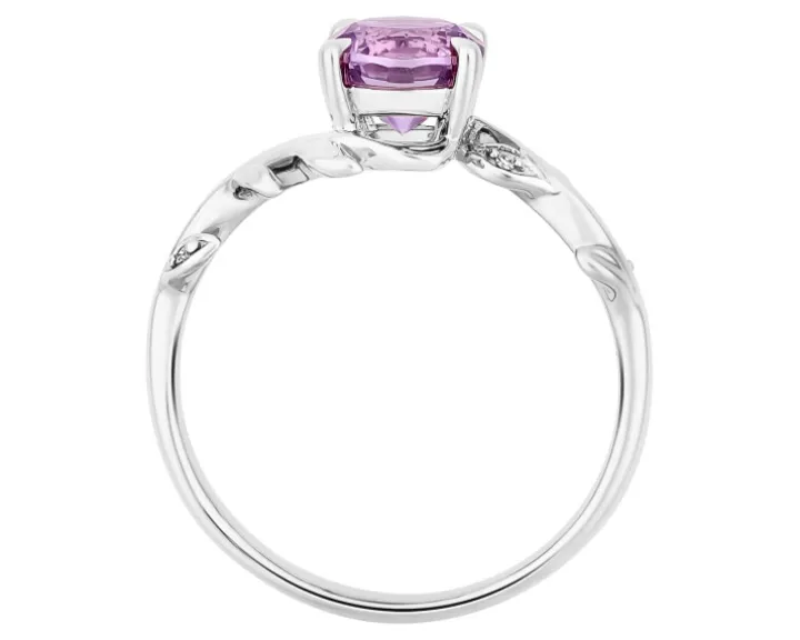Pierścionek z białego złota z diamentami i ametystem - próba 375