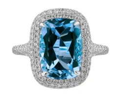 Pierścionek z białego złota z brylantami i topazem London Blue - próba 585
