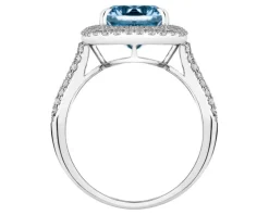 Pierścionek z białego złota z brylantami i topazem London Blue - próba 585