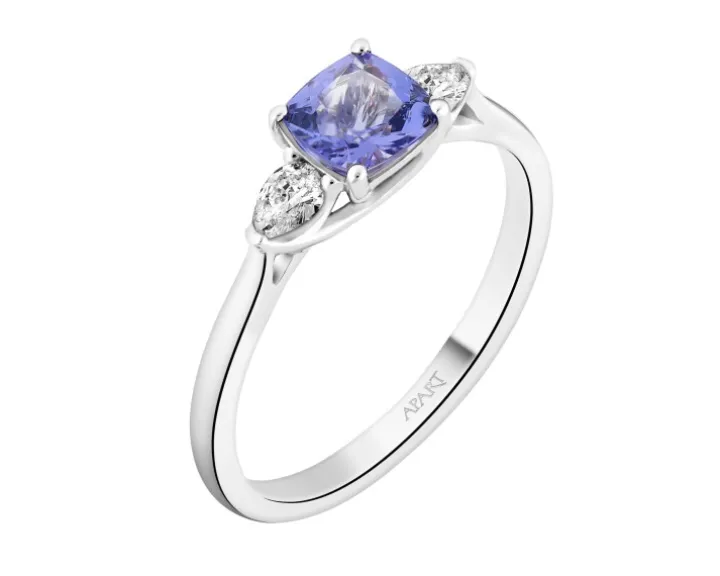 Pierścionek z białego złota z diamentami i tanzanitem - próba 585