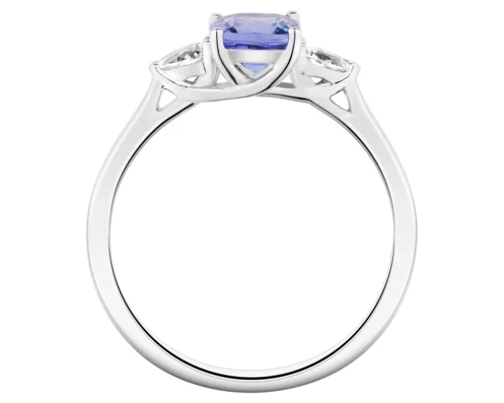 Pierścionek z białego złota z diamentami i tanzanitem - próba 585