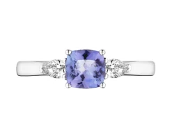 Pierścionek z białego złota z diamentami i tanzanitem - próba 585