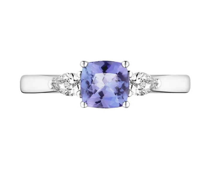 Pierścionek z białego złota z diamentami i tanzanitem - próba 585