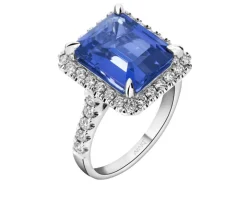 Pierścionek z białego złota z brylantami i tanzanitem - próba 750