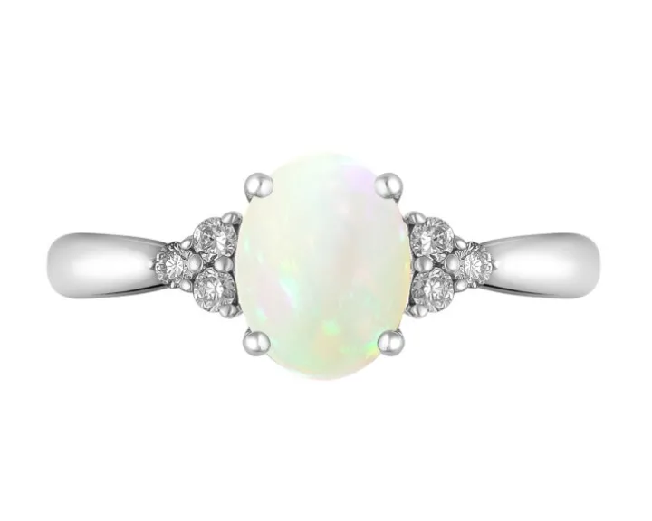 Pierścionek z białego złota z brylantami i opalem - próba 585