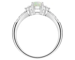 Pierścionek z białego złota z brylantami i opalem - próba 585