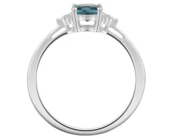 Pierścionek z białego złota z diamentami i topazem London Blue - próba 585