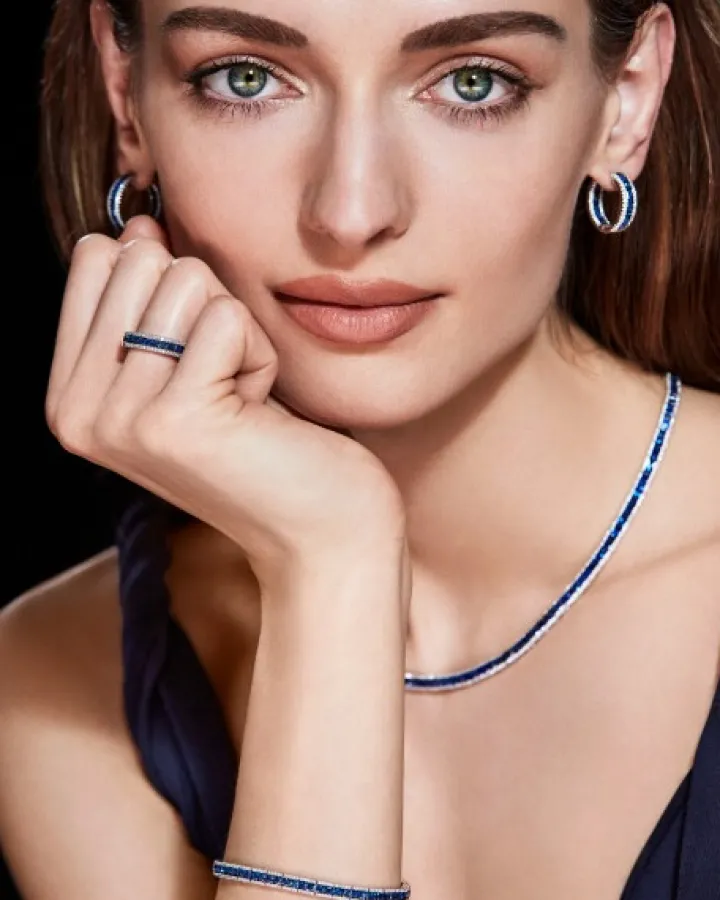 Pierścionek z białego złota z brylantami i szafirami - próba 585