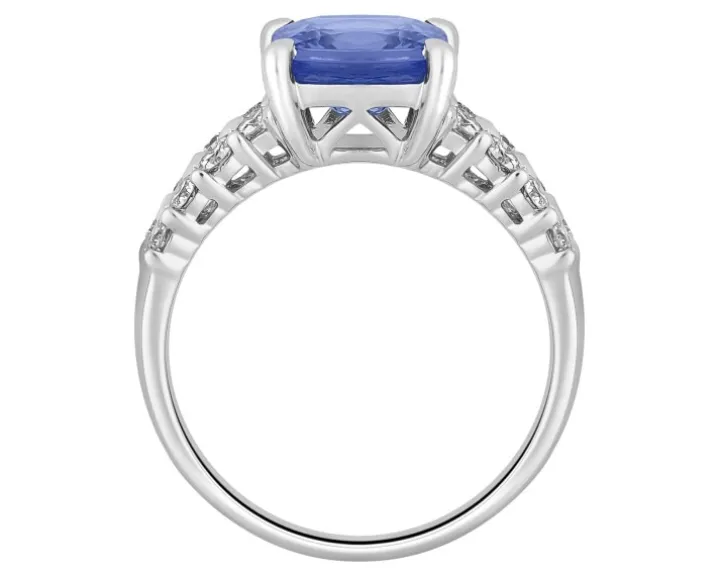 Pierścionek z białego złota z brylantami i tanzanitem - próba 585