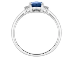 Pierścionek z białego złota z brylantami i szafirem - próba 750