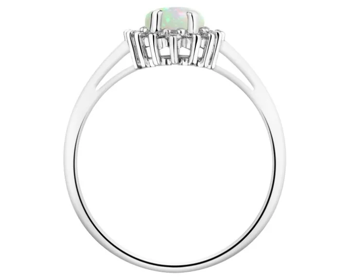 Pierścionek z białego złota z brylantami i opalem - próba 585