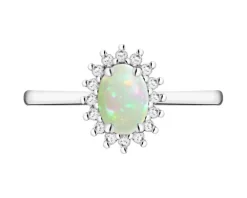 Pierścionek z białego złota z brylantami i opalem - próba 585