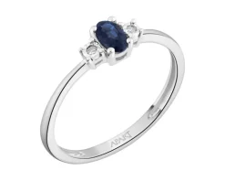 Pierścionek z białego złota z brylantami i szafirem - próba 585