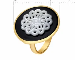 Pierścionek z mosiądzu pozłacany z agatem i masą perłową - rozeta