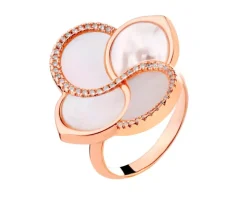 Pierścionek z mosiądzu pozłacany z masą perłową i cyrkoniami