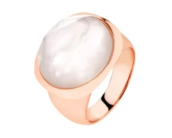 Pierścionek z mosiądzu pozłacany z detalem szklanym i masą perłową