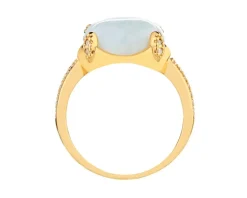 Pierścionek z mosiądzu pozłacany z amazonitem i cyrkoniami