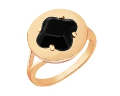 Pierścionek z mosiądzu pozłacany z onyksem