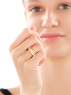 Pierścionek z mosiądzu pozłacany z cyrkoniami - kwiaty