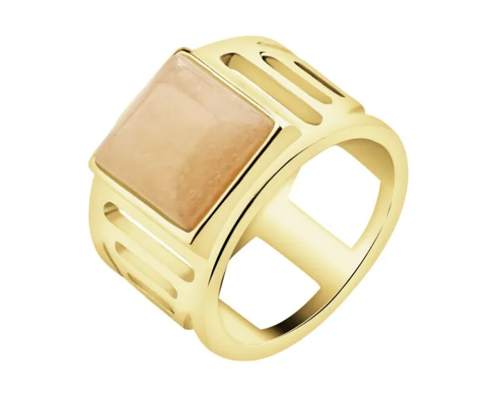 Pierścionek z mosiądzu pozłacany z kalcytem - sygnet