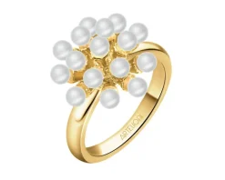 Pierścionek z mosiądzu pozłacany z perłami