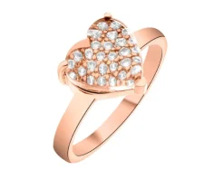 Pierścionek z mosiądzu pozłacany z cyrkoniami i szklanym detalem - serce