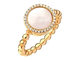 Pierścionek z mosiądzu pozłacany z cyrkoniami i masą perłową