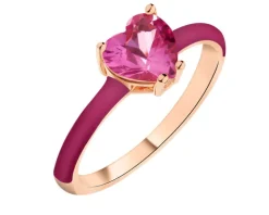 Pierścionek z mosiądzu pozłacany z kwarcem i emalią - serce