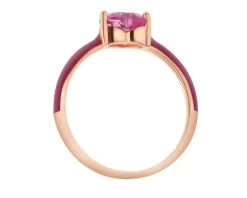 Pierścionek z mosiądzu pozłacany z kwarcem i emalią - serce