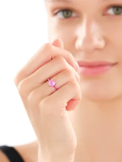 Pierścionek z mosiądzu pozłacany z kwarcem i emalią - serce