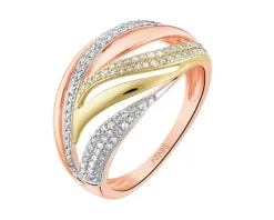 Pierścionek z różowego, żółtego i białego złota z diamentami - 0,27 ct - próba 585