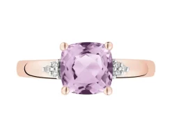 Pierścionek z różowego złota z diamentami i ametystem - próba 375