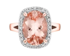 Pierścionek z różowego złota z diamentami i morganitem - próba 585
